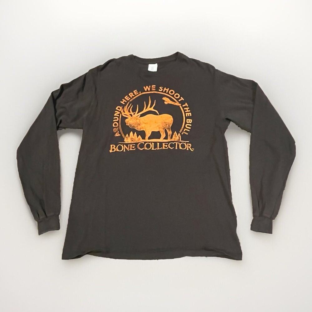 Bone Collector Mens Brown Long Sleeve Crew Neck Graphic Tee Hunting Shirt Size M